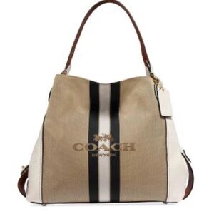 EUC Rare Vintage Coach Beige and White Shoulder Bag with Black Stripes